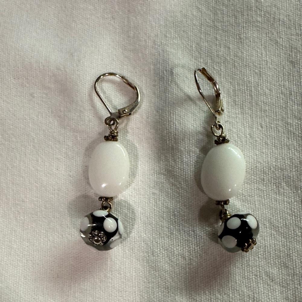 Elegant White and Black Dangle Earrings